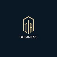 IR initial monogram logo with hexagonal shape style, real estate logo design ideas inspiration vector