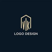 logotipo de monograma inicial vk con estilo de forma hexagonal, inspiración de ideas de diseño de logotipo de bienes raíces vector