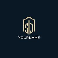 SJ initial monogram logo with hexagonal shape style, real estate logo design ideas inspiration vector