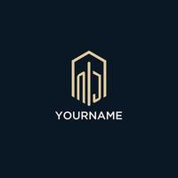 NJ initial monogram logo with hexagonal shape style, real estate logo design ideas inspiration vector