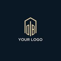 DB initial monogram logo with hexagonal shape style, real estate logo design ideas inspiration vector