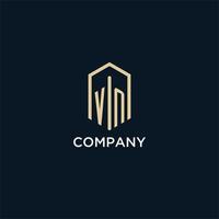 VN initial monogram logo with hexagonal shape style, real estate logo design ideas inspiration vector
