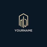 MJ initial monogram logo with hexagonal shape style, real estate logo design ideas inspiration vector