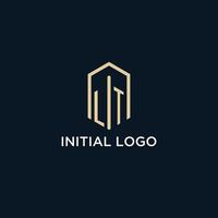 LT initial monogram logo with hexagonal shape style, real estate logo design ideas inspiration vector