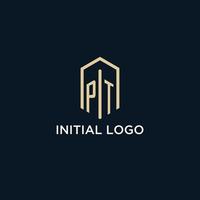 PT initial monogram logo with hexagonal shape style, real estate logo design ideas inspiration vector
