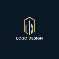 LX initial monogram logo with hexagonal shape style, real estate logo design ideas inspiration vector