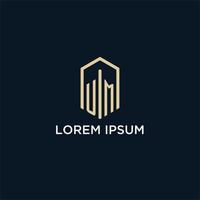 UM initial monogram logo with hexagonal shape style, real estate logo design ideas inspiration vector