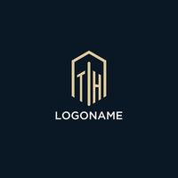 TH initial monogram logo with hexagonal shape style, real estate logo design ideas inspiration vector
