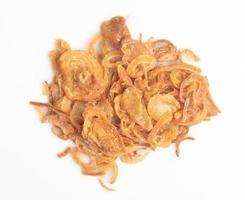 Crispy fried onion slices on a white background photo