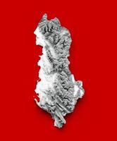 Albania Map Shaded relief Color Height map on Red Background 3d illustration photo