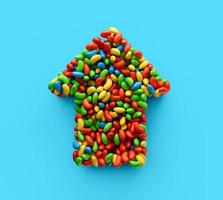 Pointer Up arrow of chocolate candy with colored glaze on a White background 3d illustration photo