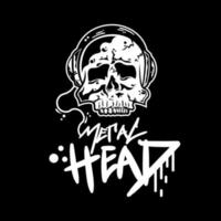 Skull using Headphone with Metal Head Tagline for Apparel Design especially for Band T shirt, jacket, hoodie, sweater or anything vector