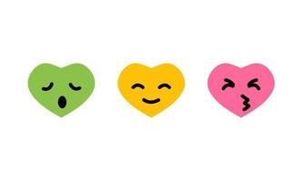 Three cute heart shape expression with different feelings color for web or print design element vector