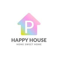 diseño de logotipo de vector de casa feliz letra p