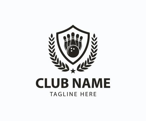 Bowling Emblems with Ball and Ninepins Logo Template