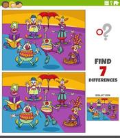 differences game with cartoon clowns characters vector