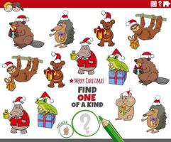 one of a kind game with cartoon animals with Christmas gifts vector