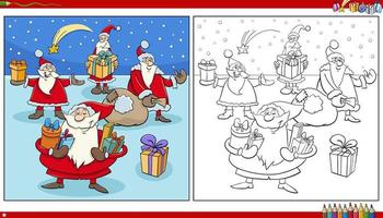 Santa Claus Christmas characters group coloring page vector