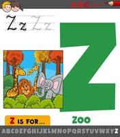 letra z del alfabeto con personaje de animal de zoológico de dibujos animados vector