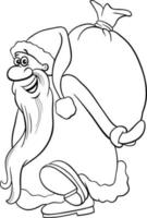 cartoon Santa Claus carrying sack of Christmas gifts coloring page vector