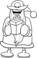 cartoon Santa Claus holding Christmas gift coloring page vector