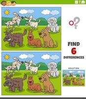 juego de diferencias con personajes de animales de perros de dibujos animados vector