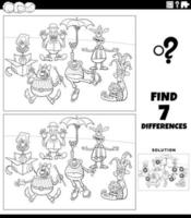 differences game with cartoon clowns coloring page vector