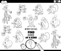 one of a kind game with animal on Christmas coloring page vector