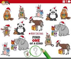 one of a kind game with cartoon animals with Christmas gifts vector