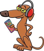 personaje animal de perro de dibujos animados escuchando música vector