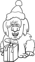 comic shaggy dog with Christmas gift coloring page vector
