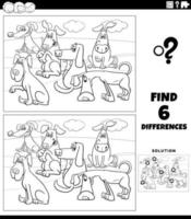 Juego de diferencias con dibujos de perros para colorear página vector