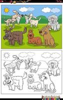dibujos animados perros animales personajes grupo página para colorear vector