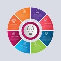 concepto de plantilla infográfica de vector de negocio de círculo coloreado con 8 opciones