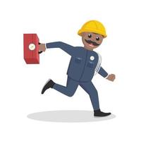 old electrician african running carrying tools box design character on white background vector