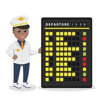 pilot african with depatures schedule board design character on white background vector