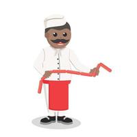old butcher african holding raw sausage design character on white background vector