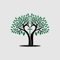 Tree with cross symbol logo design vector