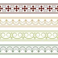 Vector set of seamless endless colored Yakut ornaments. Frames, borders, enclosures, drawing of the Far East. Central Asia traditional pattern. Sakha ornaments vector illustration. Ethnic pattern.