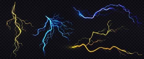 Vector realistic blue and yellow lightning bolts