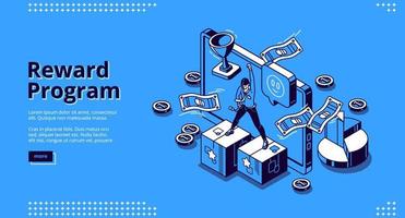 Reward program isometric landing page, cashback vector