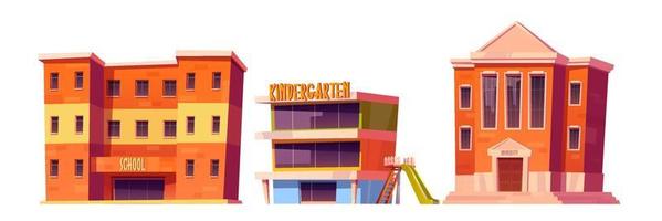kindergarten, school and university buildings set vector