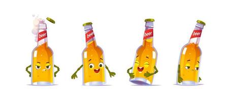 Beer bottle character, kawai funny glass flask vector