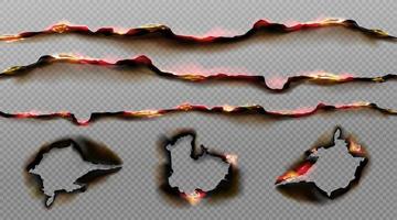 Burnt paper edges with fire and black ash vector