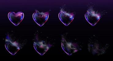 Soap bubbles heart shape burst sprites animation vector