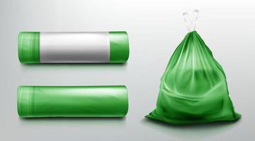 Trash bag mockup, plastic roll, sack with garbage. vector