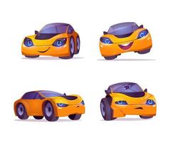 personaje de coche de dibujos animados expresar emociones tristes felices vector