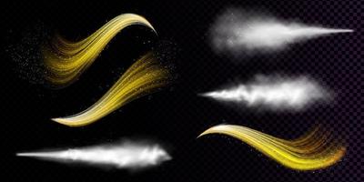 White dust spray and wavy flows of golden powder vector