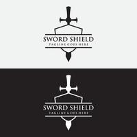 Sword, shield ,excalibur vintage silhouette logo template design. vector