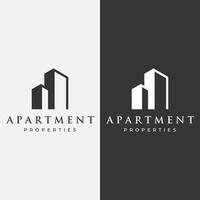 diseño de logotipos de modernos y elegantes edificios de apartamentos de lujo, casas, hoteles y edificios aislados de fondo.logotipo para negocios, arquitectura, construcción y edificación. vector